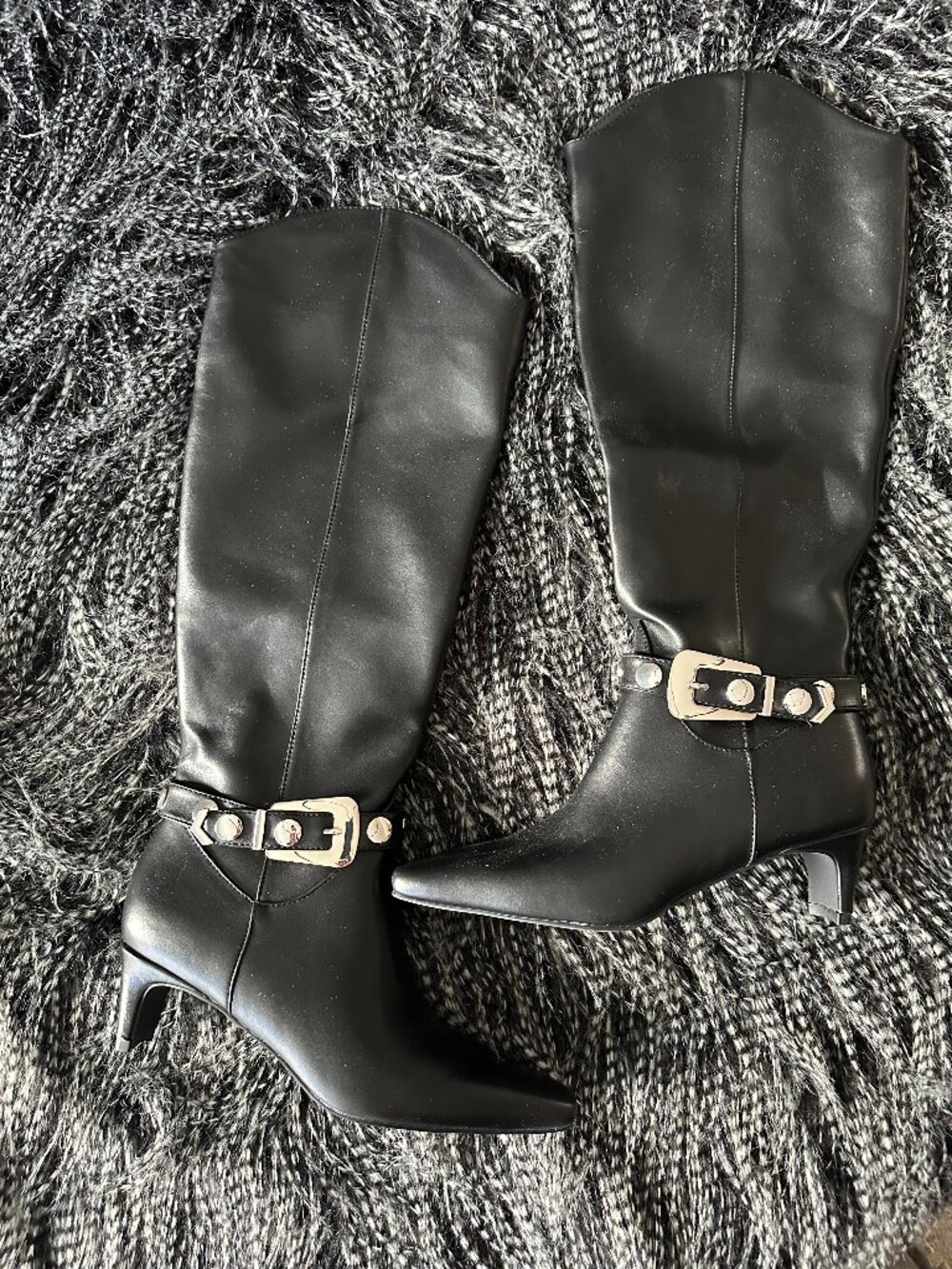 Lulus Calgarie Black Buckle Knee-High Boots